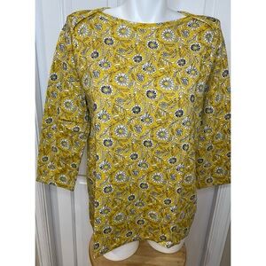 Style & Co Yellow Floral Shirt Top Womens Size XL 3/4 Sleeve Boat Neck NWT